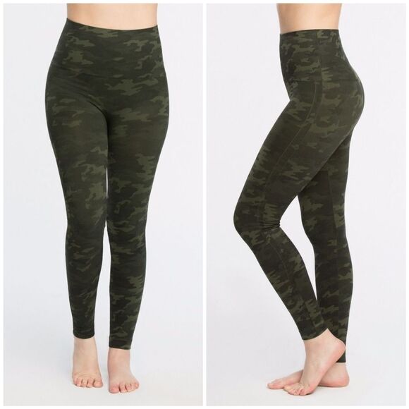 Spanx Look At Me Now Dark Green Camo Seamless High-Waisted Leggings Medium - Picture 1 of 9